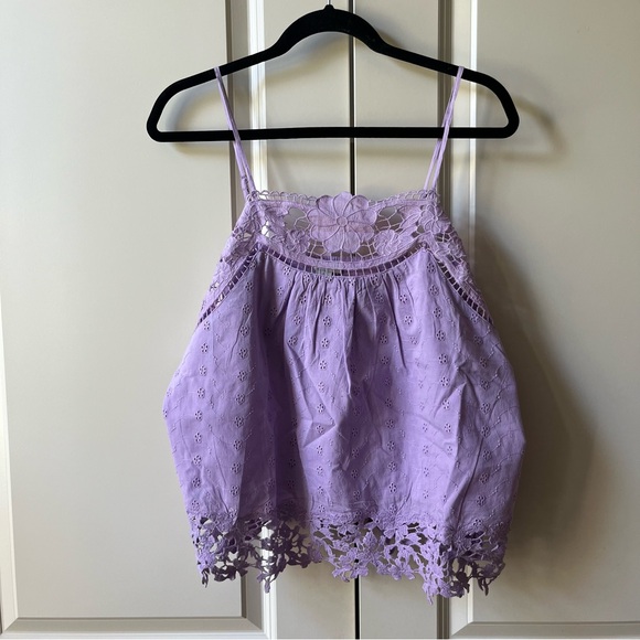 NWT Sundance Calabria Camisole Embroidered Lace Top lilac adjustable straps sz L - Picture 2 of 9